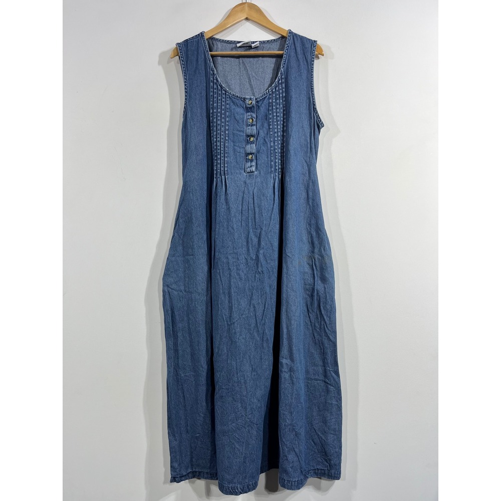 Vermont Country Store Western Boho Cottagecore Jumper Denim Maxi Dress XL Cotton